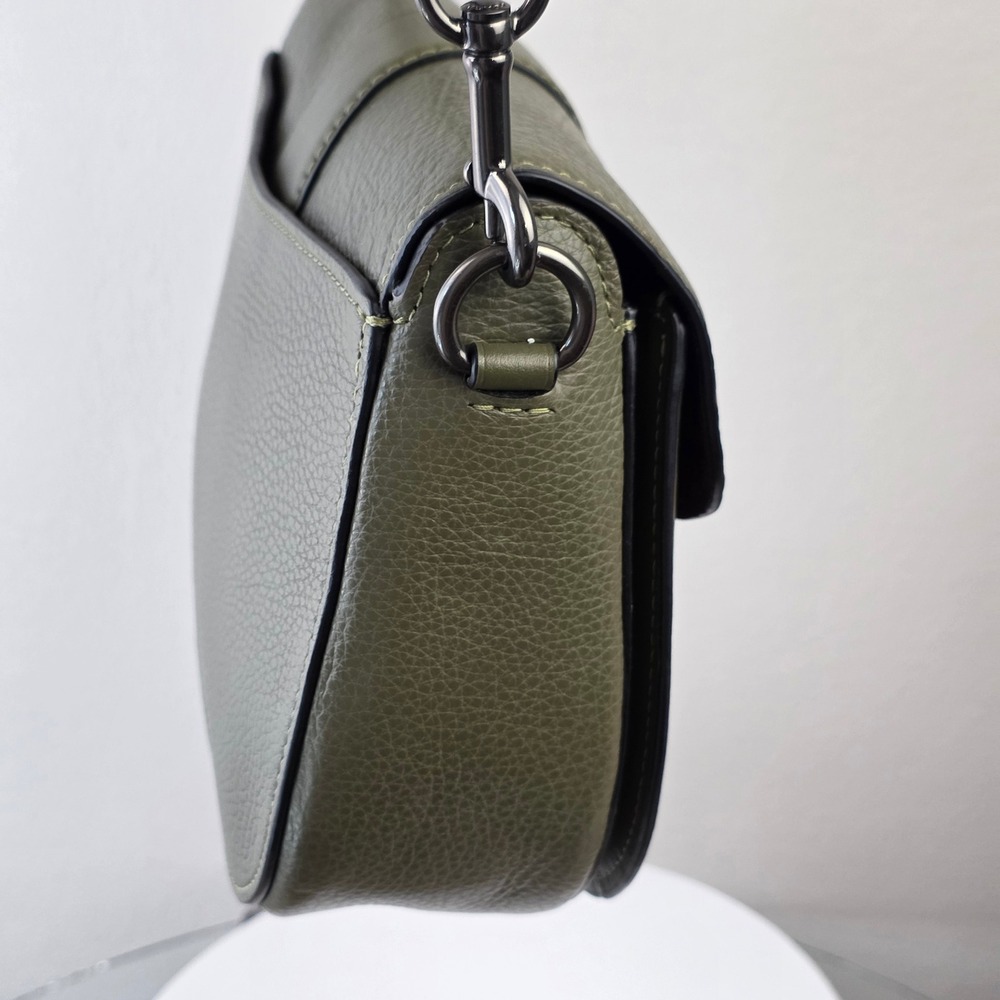 Coach Georgie Saddle Crossbody Bag Olive Green Suede Leather - Picture 5 of 13